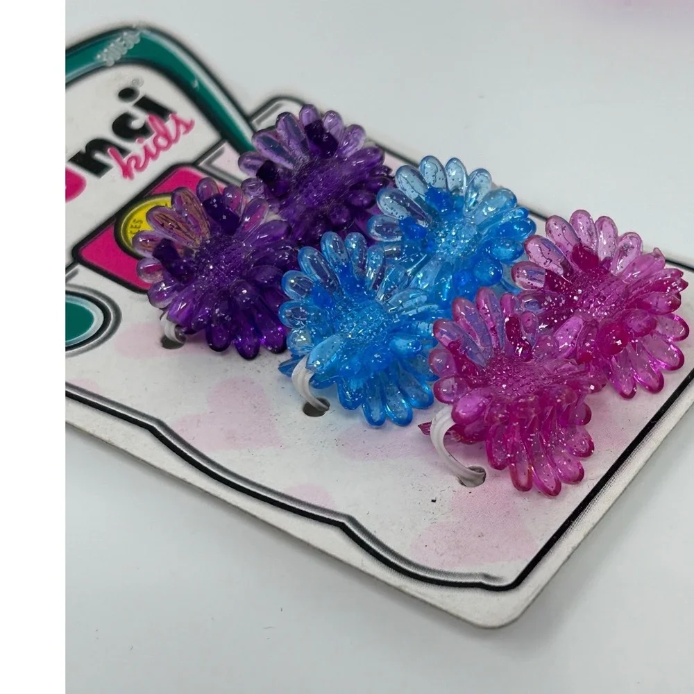 Vintage 1999‎ Scunci Kids Flower Hair Clips 12pc Glitter Daisy Purple Blue Pink